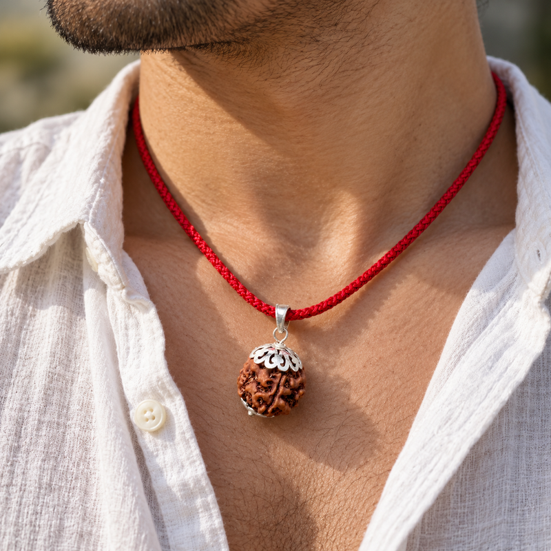 5 Mukhi Rudraksha Pendant Anti-Tarnish Silver-Plated (Lab Certified)
