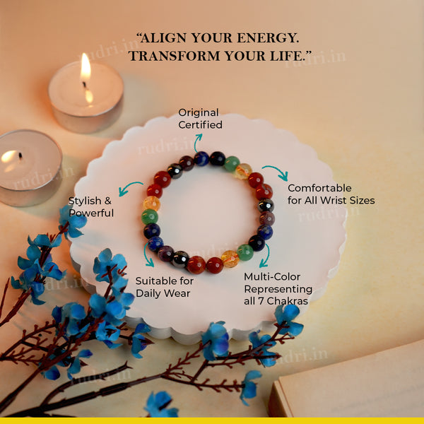 7 Chakra Healing Bracelet – Natural Stone Energy Balancing Bracelet for Peace, Positivity & Protection