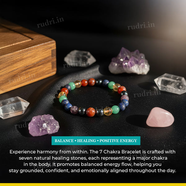 7 Chakra Healing Bracelet – Natural Stone Energy Balancing Bracelet for Peace, Positivity & Protection