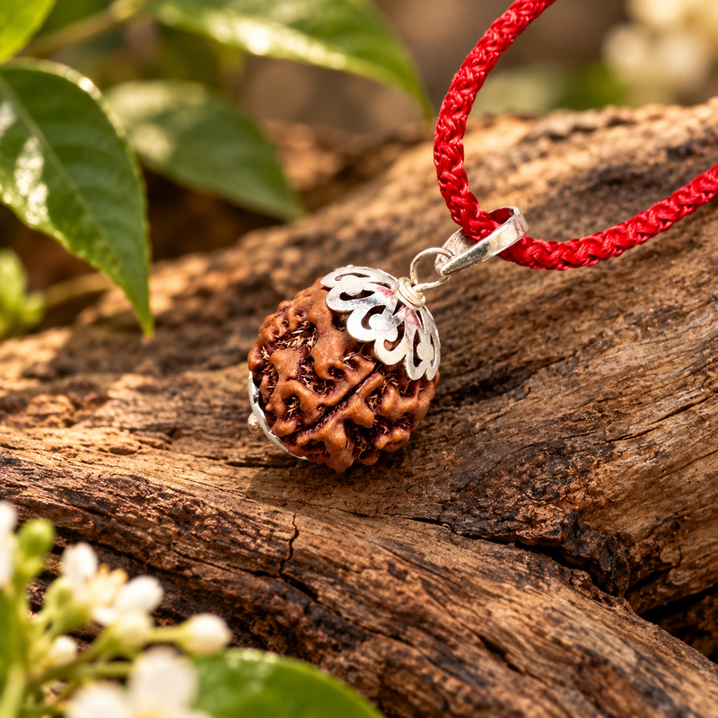5 Mukhi Rudraksha Pendant Anti-Tarnish Silver-Plated (Lab Certified)