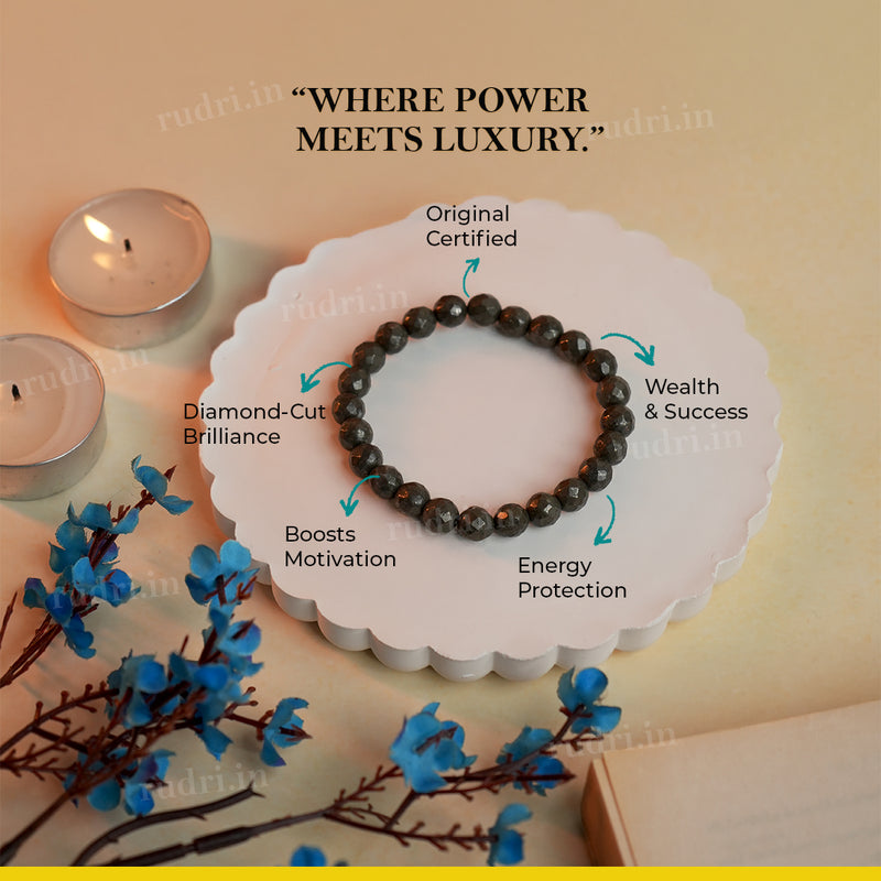 Pyrite Diamond-Cut Bracelet – Natural Wealth, Success & Protection Crystal Bracelet for Men & Women