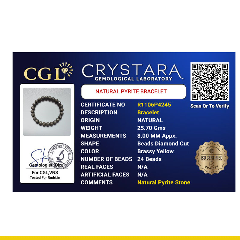 Pyrite Diamond-Cut Bracelet – Natural Wealth, Success & Protection Crystal Bracelet for Men & Women