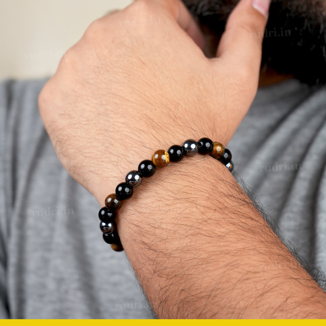 Triple Protection Bracelet with Tiger Eye, Black Obsidian & Hematite Beads