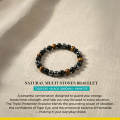 Triple Protection Bracelet – Natural Tiger Eye, Black Obsidian & Hematite Crystal Bracelet