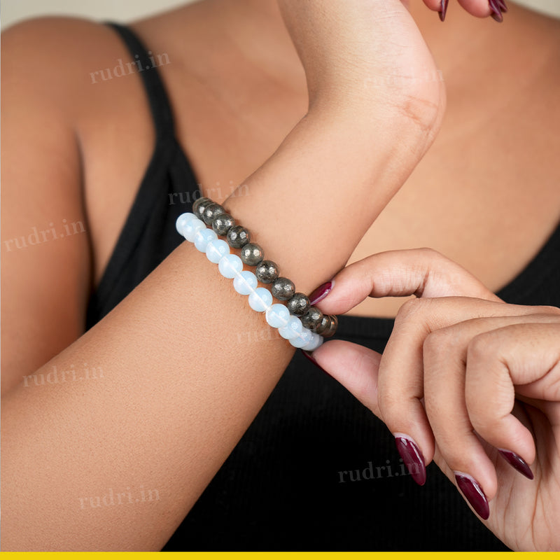 Moonlight Gold Combo Bracelet (Pyrite + Opalite)