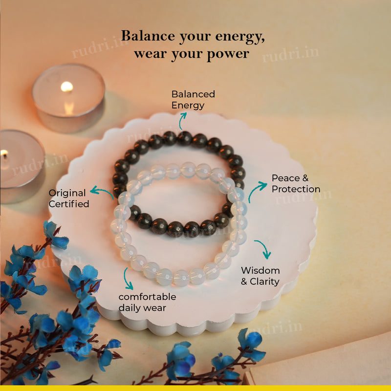 Moonlight Gold Combo Bracelet (Pyrite + Opalite)