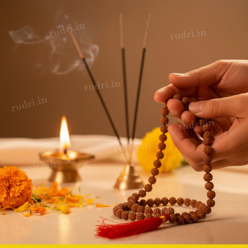 Natural 5-Mukhi Rudraksha Jaap Mala  8 mm 108+1 Beads