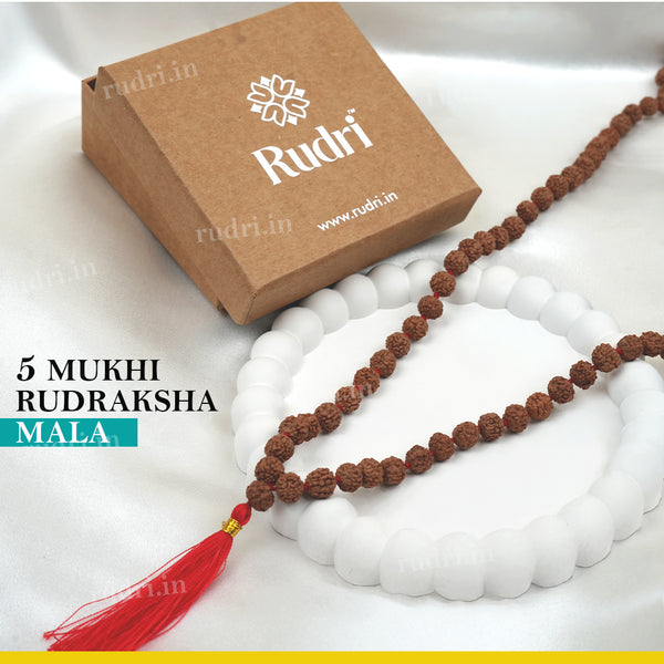 Natural 5-Mukhi Rudraksha Mala 6-7 mm 108+1 Beads